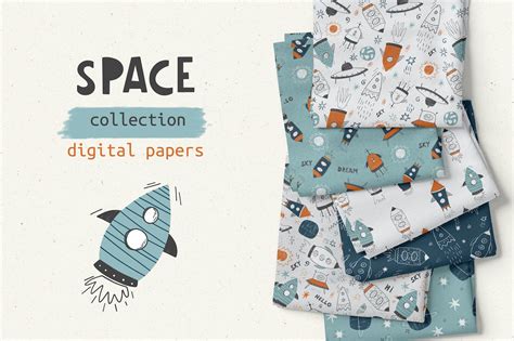 太空宝贝数码纸图案素材包 Space Baby Digital Paper Pack 设计小咖