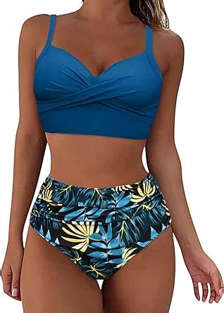 NLGToy Billiguhr Damen Bikini mit hoher Taille sexy Push Up Zweiteilige Badeanzüge Vintage