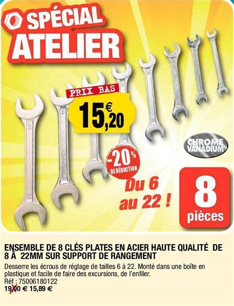 Promo Ensemble De 8 Clés Plates En Acier Haute Qualité De 8 à 22 Mm Sur