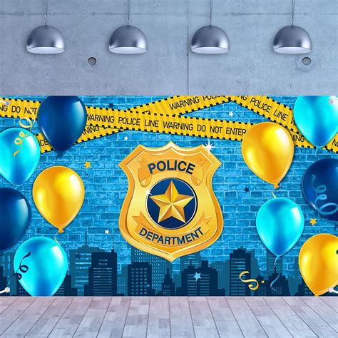 Police Party Photography Banner Police Department Badge Blue Brick Wall