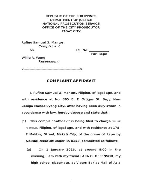 PDF Sample Complaint Complaint Affidavit Medico Legal Certificate