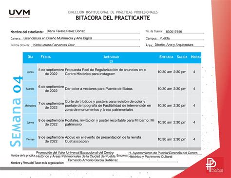 Bitacora S04 DTPC Ejemplo de llenado de bitácora para la materia en