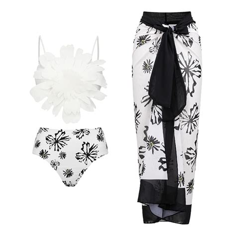 WREESH Womens Sarong Swimsuit Set Flower Bikini Set Beach Cover Up Wrap Skirt Swimsuit Bikini