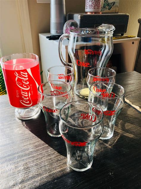 Vintage Coca Cola Glass Pitcher Set Etsy