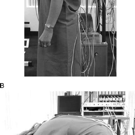 Lumbar flexion test performance. (A) The standing patient flexes ...