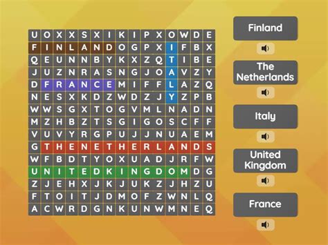 Europe Countries Wordsearch