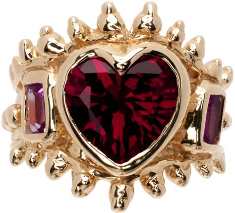 Millie Savage Gold Ruby Heart Ring SSENSE Canada