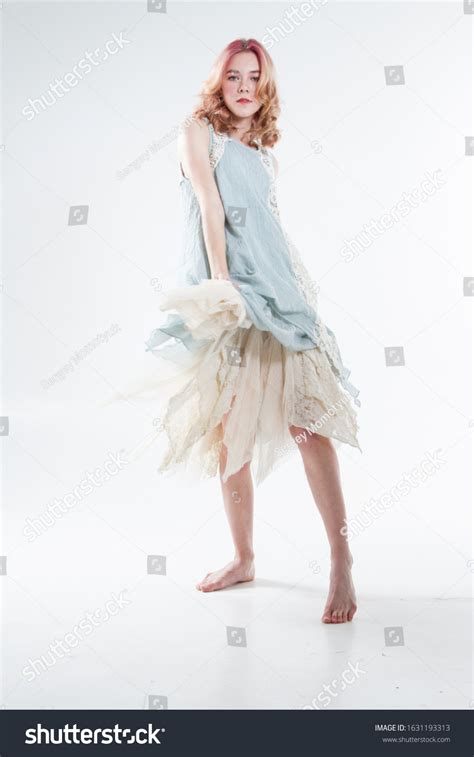 Barefoot Blonde Long Dress Studio Portrait Stock Photo Shutterstock