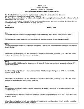 AP Language Rhetorical Analysis Essay Critical Friends Protocol 2020