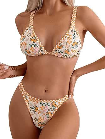 Amazon Milumia Women S Piece Floral Swimsuits Sexy Tie Back Triangle Brazilian Bikini