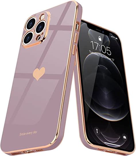 Teageo For Iphone 12 Pro Case For Women Girl Cute Love Heart Luxury Bling Plating Soft Back