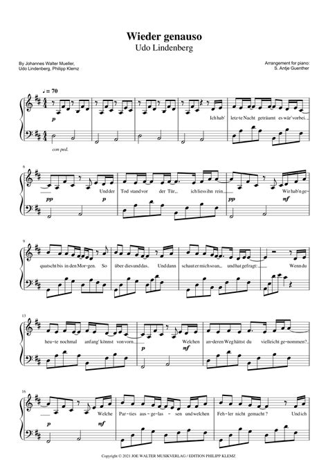 Wieder Genauso arr Antje Günther by Udo Lindenberg Sheet Music for