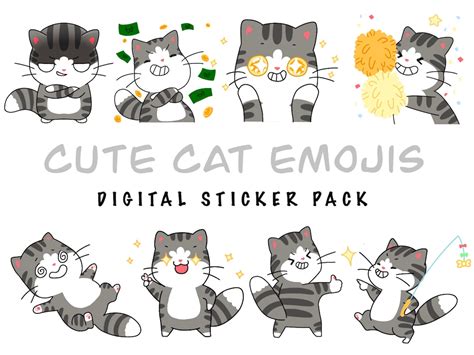 Cute Cat Emoji Digital Sticker Pack - Etsy