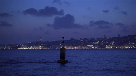 Istanbul city view from the sea at night. Istanbul view at night. The ...