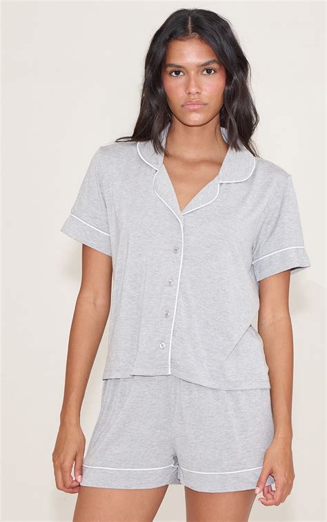 Ensemble De Pyjama Court Modal Gris Chin Lis R S Contrastants Lingerie Pyjamas