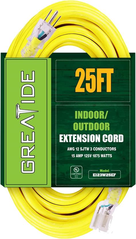 GREATIDE 25 Ft Lighted Outdoor Extension Cord 12 3 SJTW Heavy Duty