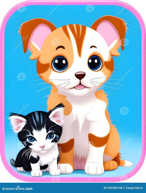 Puppy and kitten friends stock illustration. Illustration of mammal ...