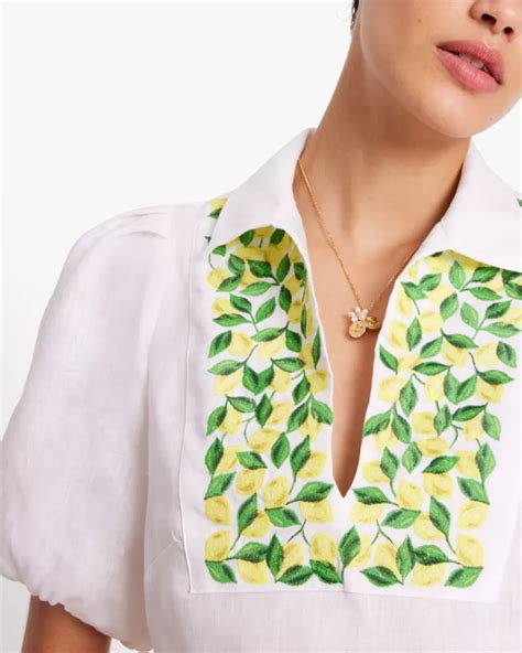 Embroidered Lemons Puff Sleeve Top Kate Spade New York