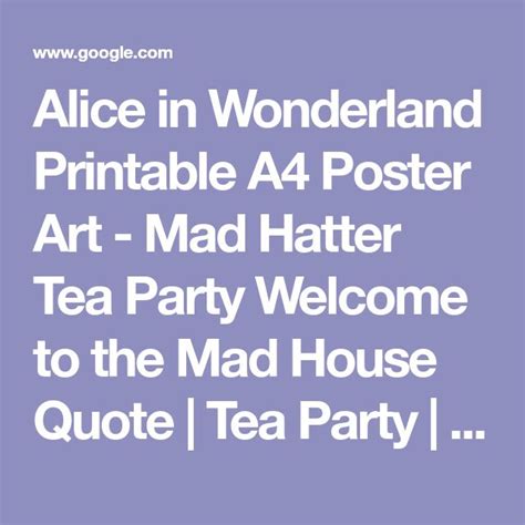 Alice In Wonderland Printable A4 Poster Art Mad Hatter Tea Party