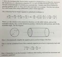 Solved Solve The Incompressible Navier Stokes Equation In