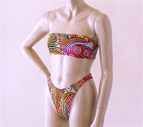 S S High Leg Thong Bikini Bottom And Strapless Bandeau Top Etsy