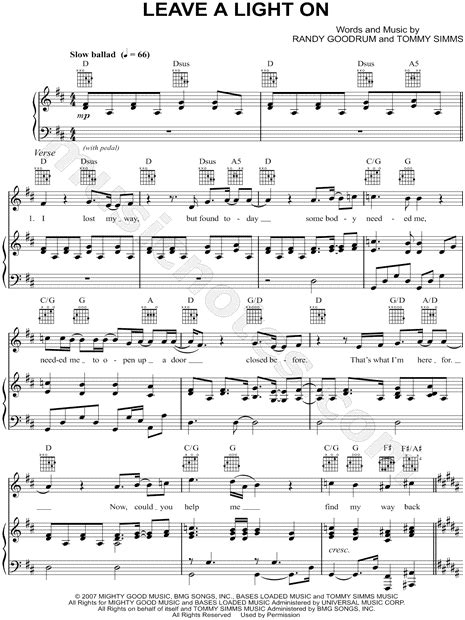 Garth Brooks Leave A Light On Sheet Music In D Major Download And Print Sku Mn0146418