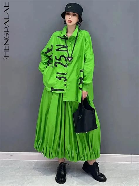 Shengpalae Autumn Women Set Fashion Letter Printed Casual Lapel