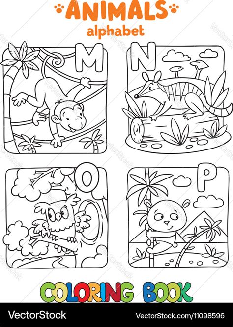 Animals alphabet or ABC Coloring book Royalty Free Vector