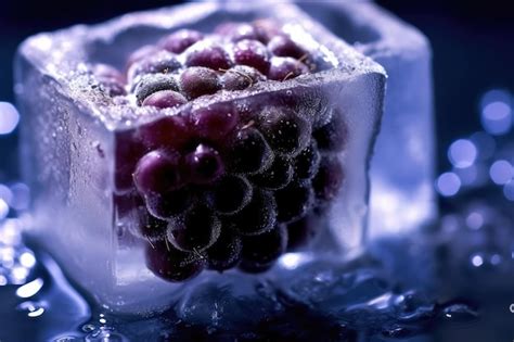 Premium Photo Macro Photo One Blackberry In An Ice Cube Generative Ai