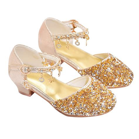 XXWXYD Girls Low Heeled Dress Shoes Rhinestone Bows Low Heel Princess
