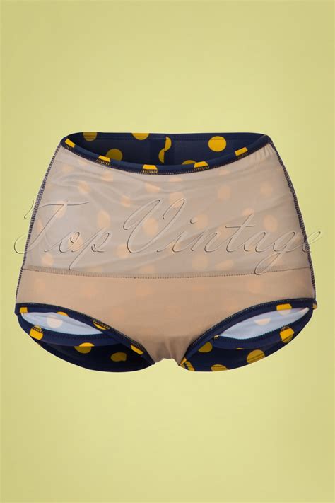 S Classic Polkadot Bikini Pants In Navy And Yellow