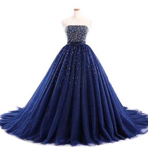 Luxury Dark Navy Blue Ball Gown Prom Dresses Tulle Sweetheart Evening