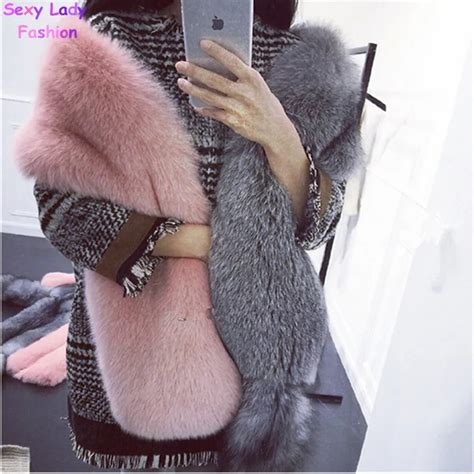 Contrast Color Faux Fox Fur Long Scarf 2015 Gray And Pink Patchwork Hairy Shaggy Scarves Long Tail