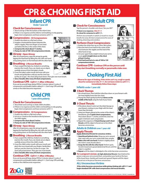Cpr choking first aid poster infant child and adult laminated 12×18