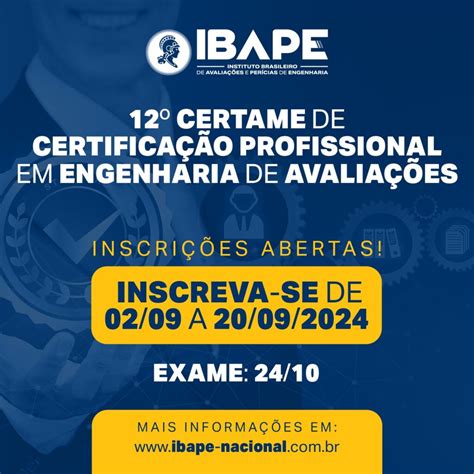 IBAPE Nacional Inscrições abertas para a Certificação Profissional em