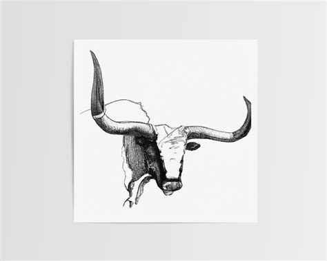 Longhorn Sketch, Longhorn Print, Longhorn Wall Art, Longhorn Decor ...