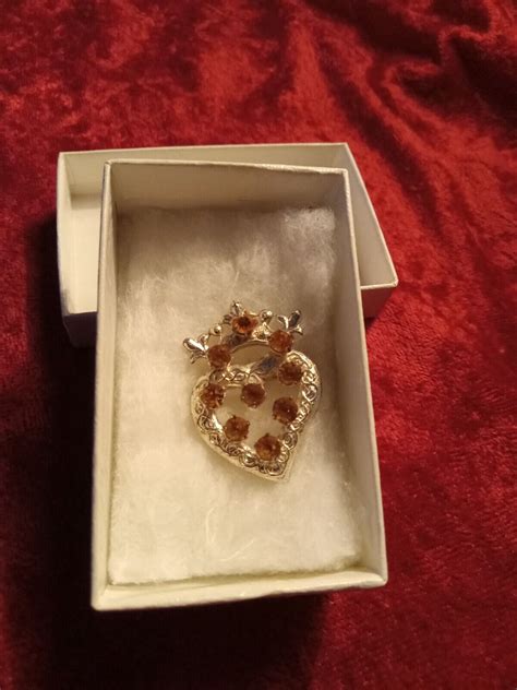 Vintage Wbs Ward Bros Sterling Silver And Citrine Heart Shaped Brooch