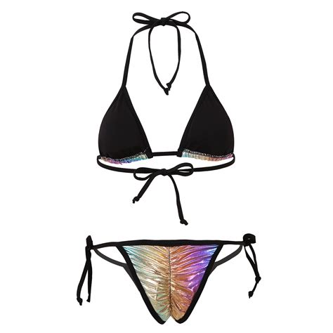 Sexy Womens Shiny Metallic Bikini Set Padded Bra Top Swimwear Swimsuit Beachwear EBay