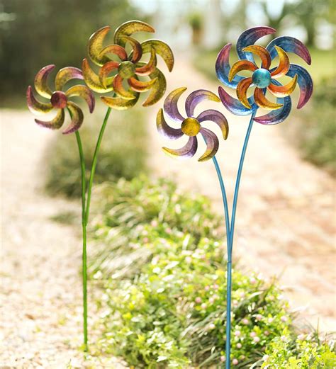 Colorful Metal Dual Pinwheel Spinner Blue Wind And Weather