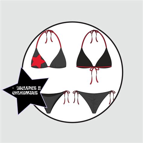 Star String Bikini Set Top Bottom Fashion Illustration Technical Flat Sketch CAD Vector Fashion