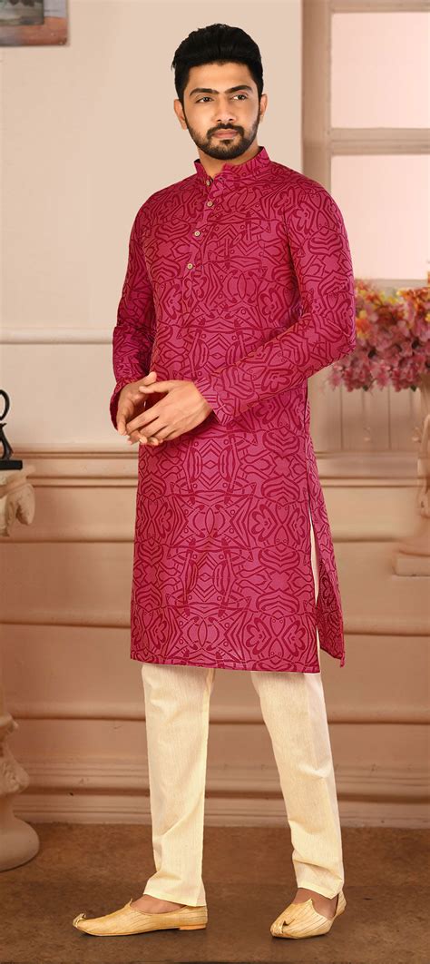 Pink And Majenta Color Blended Cotton Fabric Kurta Pyjamas