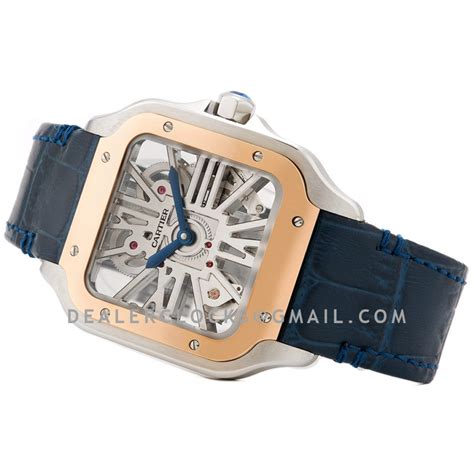 Santos De Cartier Watch Skeleton Dial in Steel/Rose Gold on Leather ...