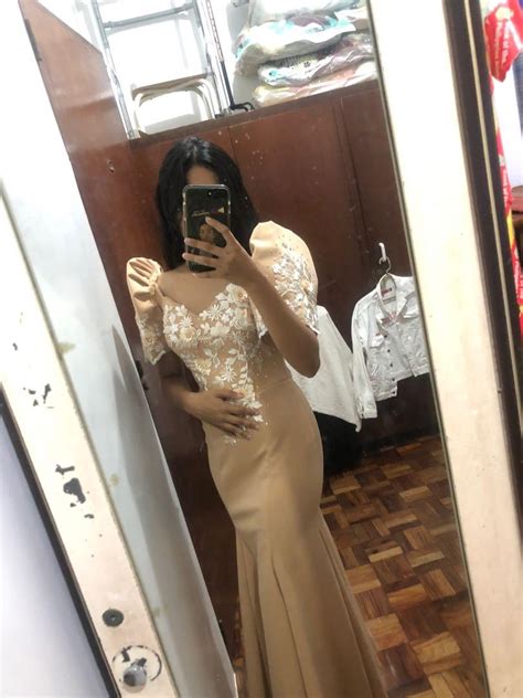 Elegant Beige Nude Filipiniana Off Shoulder Gown Dress Women S Fashion Dresses Sets Dresses