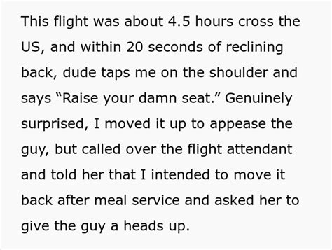 “she Reiterated That I Was Entitled To Recline My Seat” Guy Asks For