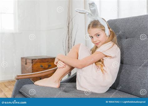 Girl In Bunny Ears Stock Photo Image Of Ears Sitting 90047042