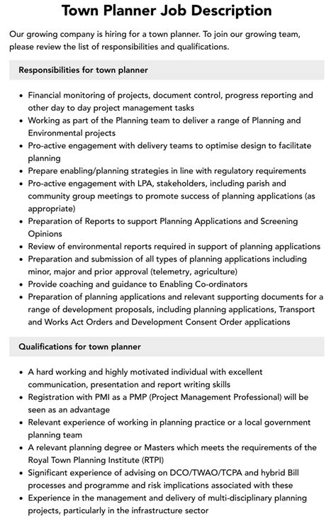 Town Planner Job Description Velvet Jobs