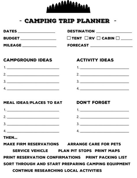 Camping Trip Printable Planner Camping And Rv Travel Resources For