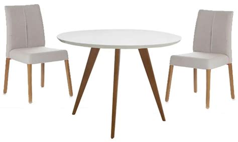 Conjunto Mesa Square Redonda Branco Fosco Cm Cadeiras Zaar Bege