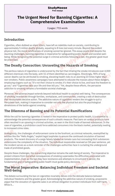 The Urgent Need For Banning Cigarettes A Comprehensive Examination