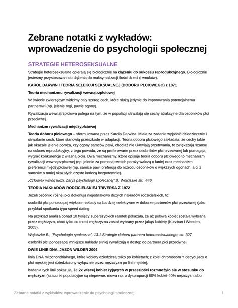 Wprowadzenie Do Psychologii Spo Ecznej Zebrane Notatki Z Wyk Ad W